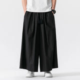WIAOFELLAS  -  Summer Chinese Style Wide Leg Pants Men Loose Joggers Trousers Male Linen Straight Elastic Waist Hip Hop Full Length Pants