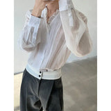 Wiaofellas  -  Sexy Thin Long Sve Men's irt Spring Summer Transparent Ethereal Wood Ear Design Urban Faion Polyester Fiber Breathable