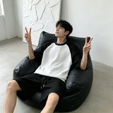 Wiaofellas  -  Men Summer Color Block Knit 2 Piece Set Loose Breathable Short Sleeve Top + Shorts Casual Outfit