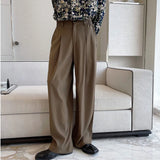 Wiaofellas  - Personality Autumn Suit Pants Korean Streetwear Fahshion Simple Trend Wide Leg Floor Dragging Black Brown Trousers 2Y2743