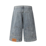 WIAOFELLAS  -  Hip Hop Retro Waist Inverted Design Men Denim Shorts Instagram Gothic Street Apparel Loose Straight Leg Pants Sports Pants