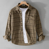 WIAOFELLAS  -  Men Print Long Sleeve Shirt Autumn Spring New Trendy Casual Corduroy Shirt