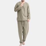 Wiaofellas European American Men Autumn Pajamas Sets New Casual Two-piece Sleepwear Thin Breathable Loose Fitting Home Clothing Suit Male
