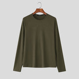 WIAOFELLAS  -  Men T Shirt Solid Color O-neck Long Sleeve Knitted Male Tee Tops Streetwear Spring Fashion Casual Men Clothing S-5XL