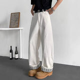 WIAOFELLAS  -  New Men's Denim Pants Solid Color Deconstruction Korean Style Straight Trousers Wide Leg Cleanfit Male Jeans 2025 24K4269
