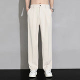 Wiaofellas  -  Men's Beige Suit Straight Leg Trousers Summer Lightweight Drapey Fabric Business Formal Breathe Casual Loose Trousers