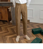 WIAOFELLAS  -  High Waist Men Dress Pants Trousers Spring Autumn New British Style Straight Slim Fit Suit Pant Solid Casual Fashion Men Clothes