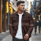 WIAOFELLAS  -  Vintage Men's Big Plaid Long Sleeve Shirt American Style Comfortable Corduroy Brown Trendy Classic Spring Autumn Fashion