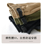 Wiaofellas  -  Japanese Fashion Cargo Shorts Men's Summer Loose Cotton Casual Straight Leg Quarter Pants Simple Army Green Medium Pants Thin