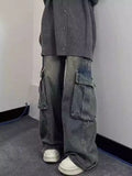 WIAOFELLAS  -  American Retro Multi Pocket Workwear Jeans Men Women Spring High Street Loose Wide Leg Straight Leg Casual Pants Y2k Men Jeans