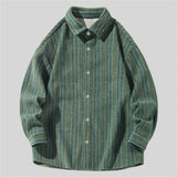 WIAOFELLAS  -  Large Size Harajuku Corduroy Shirts Men Loose Casual Shirt Mens Striped Long Sleeve Shirts Male Spring Autumn Men Clothing 5XL
