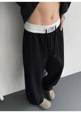 WIAOFELLAS  -  Trendy Men's Drawstring Design Contrast Color Trousers New Fashion Summer Loose High-waisted Wide Leg Pants Male