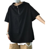 Wiaofellas  -  American Style Men's Summer Trendy Zipper Hoodie Short Sleeve Loose Fit T-Shirt Pure Color Half Sleeve Top for Couples