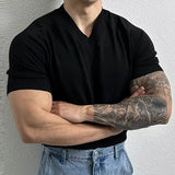 Wiaofellas  -  Men's Clothing Light Luxury Knit V Neck Short-sleeved T Shirt Solid Color Leisure Korean Popular Streetwear Retro Knitwear M-3XL