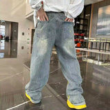 Wiaofellas  -  Men's graffiti print jeans Men's High Street style hip hop pants straight leg baggy cargo jeans