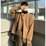 WIAOFELLAS  -  Japanese retro round neck solid color versatile cardigan sweater men's autumn and winter casual loose lazy style jacket