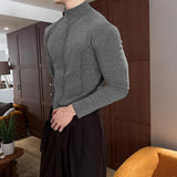 WIAOFELLAS  -  Men T Shirt Solid Color Knitted Turtleneck Long Sleeve Male Tee Tops Streetwear Fashion Casual Men Clothing S-5XL 2026
