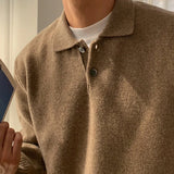 WIAOFELLAS  -  Trendy Solid Color Men's Sweater Polo Shirts 2025 Autumn Winter New Casual Long Sleeve Knitted Jumpers Men Fashionable Sweaters
