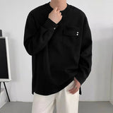 WIAOFELLAS  -  Men T Shirt Solid Color O-neck Long Sleeve Casual Male Tee Tops Streetwear Loose Knitted Fashion Men Clothing S-5XL 2026