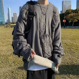 WIAOFELLAS  -  Ragged Woolen Sweater Loose Fitting Men's Couple Outfit Knitted Sweater for Students Hong Kong Style Retro American Casual Wear