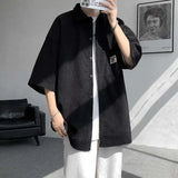 WIAOFELLAS  -  Fashion Men's Solid Color Pocket Design Short Sleeves Blouse Trendy Single-breasted Lapel Casual Shirts Male Summer