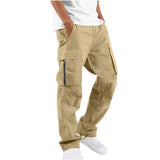 Wiaofellas  -  Casual Mens Cargo Pants Streetwear Fashion Solid Color Loose Straight Trousers Spring Summer Leisure Patch Pockets Zipper Pants