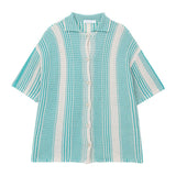 Wiaofellas  -  Summer Short Sleeve Hollow Out Knit Shirt Men Stylish Striped Contrast Collar Knitted Cardigan Mens Tops Fashion Button Shirts