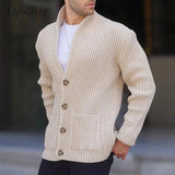 Wiaofellas  -  Fashion Sweater Jacket Coat Men Autumn Long Sleeve Buttoned V Neck Casual Sweatercoat Leisure Solid Color Knitted Cardigan Coats