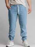 Wiaofellas  -  Sports Breathable Loose Drawstring Trousers For Men Spring Summer Daily Casual Solid Color Linen Pants Mens Leisure Linen Pants