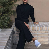 Wiaofellas  -  Korean Fashion Turtleneck Slim Sweaters Mens Casual Solid Color Bottoming Knit Tops Men Spring Fall Stylish Long Sleeve Sweater