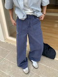 WIAOFELLAS  -  American Sle Blue Waed High Street Cool Men's Vintage Casual Straight Leg Wide Leg Pants Workwear Trousers for Teens