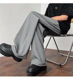 WIAOFELLAS  -  New Simple Men's Suit Pants Drape Striped Design Pleated Contrast Color Straight Wide Leg Male Trousers All-match