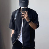 WIAOFELLAS  -  Vintage Stand Collar Zip-up Cardigan Mens Shirt Casual Breathable Loose Half Sleeve Tops Summer Men Fashion Pocket Design Shirt