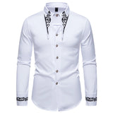 Wiaofellas  -  Men Long Sleeve Shirts Floral Collar Mens Dress Shirt Male Groomsman Clothes Chemise Hemd Homme Shirts S65