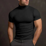 Wiaofellas  -  Summer Solid Color Short-sleeved Fashion Bottoming Shirt Men's Tight Turtleneck T-shirt