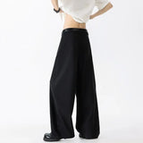 WIAOFELLAS  -  Fashion Summer Men's Solid Color Straight Loose Blazer Pants Trendy American Style Wide Leg Trousers Male