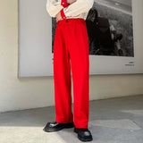 WIAOFELLAS  -  Red Suit Pants Men Fashion Social Mens Dress Pants Korean Loose Straight Wide Leg Pants Mens Oversized Formal Trousers M-XL