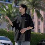 WIAOFELLAS  -  Summer Men's Button Short Sleeve Lapel Polo Shirt New Letter Print Pocket T-Shirt Casual Y2K Streetwear polos Tshirt