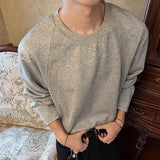Wiaofellas  -  Men's Solid Color Stitching Long-Sleeved Sweatshirt American Retro Fashion Trend Street Casual Loose Breathable Niche Men's Tops
