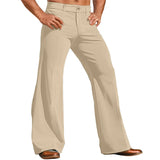 Wiaofellas  -  Men's Striped Corduroy Wide Leg Flared Pants Casual Loose Fit Button Elastic Waist Lightweight Breathable Retro Trousers S-3XL