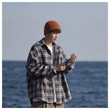 WIAOFELLAS  -  American retro plaid shirt men's autumn and winter thickened and fleece warm, trendy loose and casual long-sleeved shirt jacket