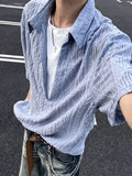 Wiaofellas  -  Daily Leisure Mens Hollow Out Knit Polo Fashionable Solid Color Textured Pullover Summer Stylish Patchwork Fake Two Piece Shirt