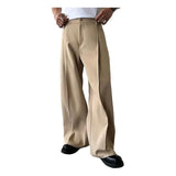 Wiaofellas  -  Spring Autumn Men Business Casual Suit Pants Genderless Retro Comfort Outdoor Solid Color Loose High Waist Dress Pants Men
