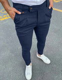 WIAOFELLAS  -  Spring Summer Fashion Vintage Pencil Pants Men Button Waist Design Business Casual Trousers Fake Pocket Slim fit Suit Pant