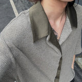 WIAOFELLAS  -  Fashion Men's Spliced Contrast Color Loose Casual Shirts Trendy Summer Turn Down Collar Short Sleeves Tops Male