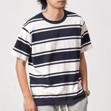Wiaofellas  -  230g Summer New Japanese Retro Short Sleeve O-neck Striped T-shirt Men's Fashion 100% Cotton Washed Old Loose Couple Casual Tops