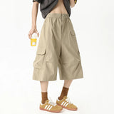 WIAOFELLAS  -  American Style Men's Trousers Solid Color Side Pockets Solid Color Casual Menswear Straight Wide Leg Male Shorts