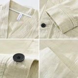 WIAOFELLAS  -  70% Ramie 30% Cotton, Solid Color Men's Cotton and Linen Jacket, V-neck Jacket, Wear-Resistant Loose Casual Breathable M-3XL