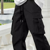 WIAOFELLAS  -  Casual Cargo Pants with Dstring And kets Workwear Sle Loose Fit High Waist Men's  Color Utili Trousers