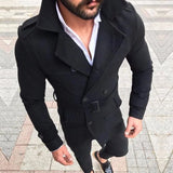 WIAOFELLAS  -  Men's Woolen Coat with Lapel and Double Breasted Casual Windbreaker Woolen Coat